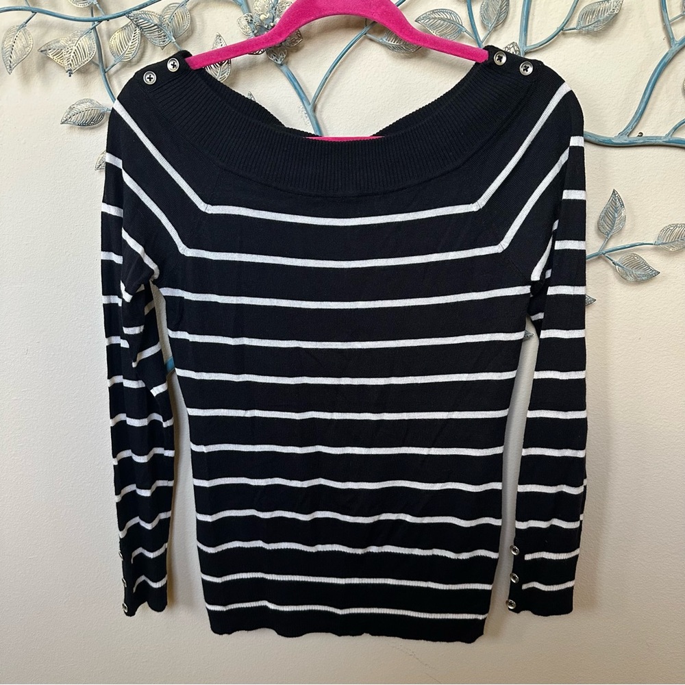 White House Black Market striped lightweight sweater w/twisted keyhole back Sm